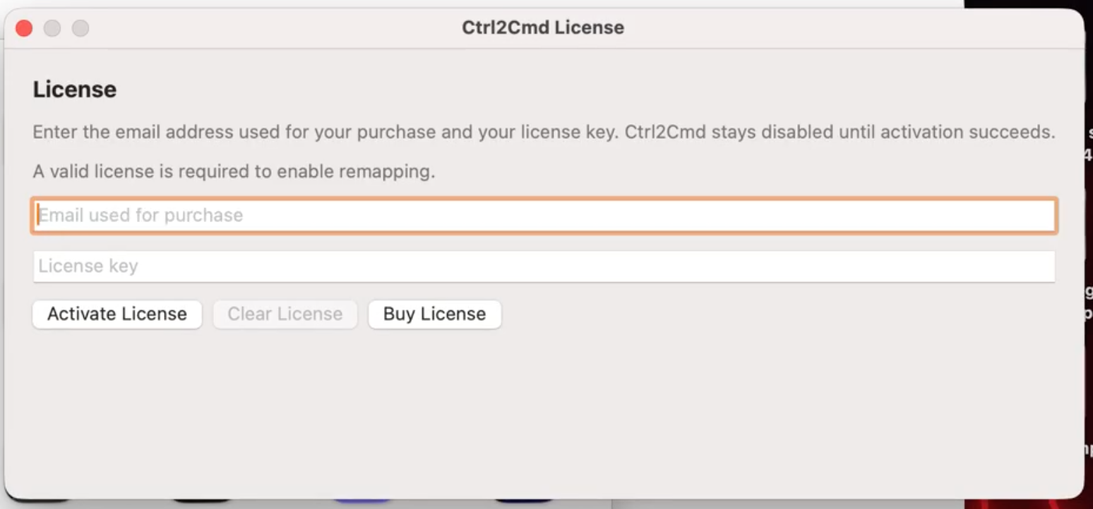 Ctrl2Cmd license activation form