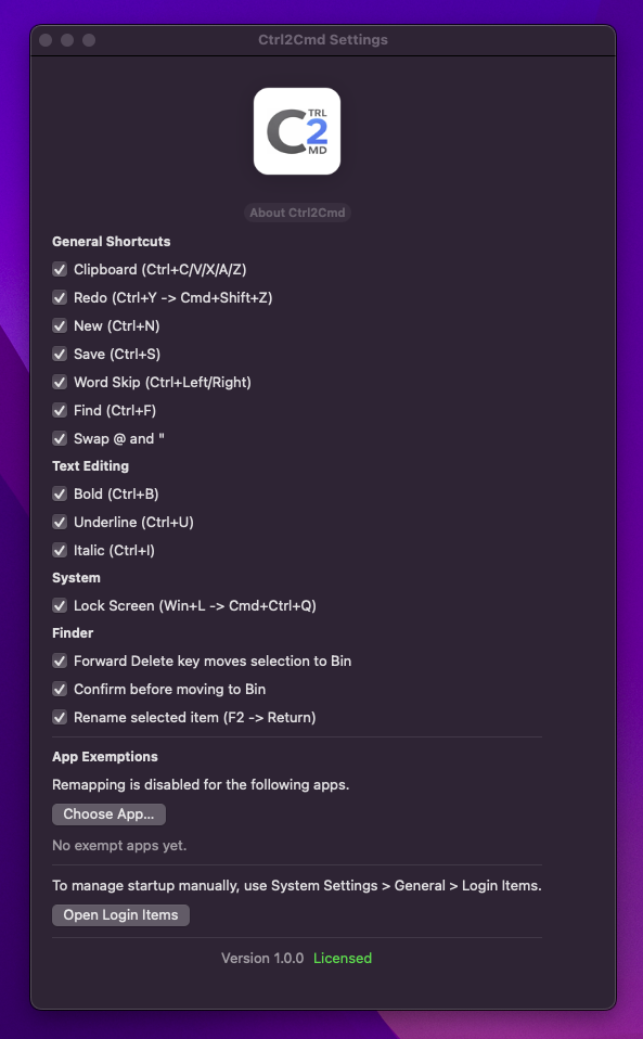 Ctrl2Cmd settings preview